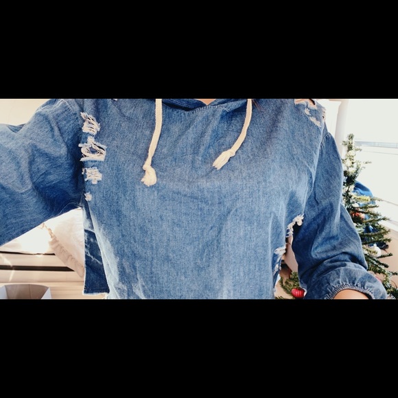 FASHION NOVA CROP DENIM HOODIE - Picture 4 of 4